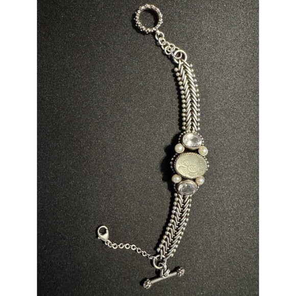 Vintage Stephen Dweck Carved Crystal -Amethyst-Peridot Sterling Silver Bracelet - Picture 2 of 5